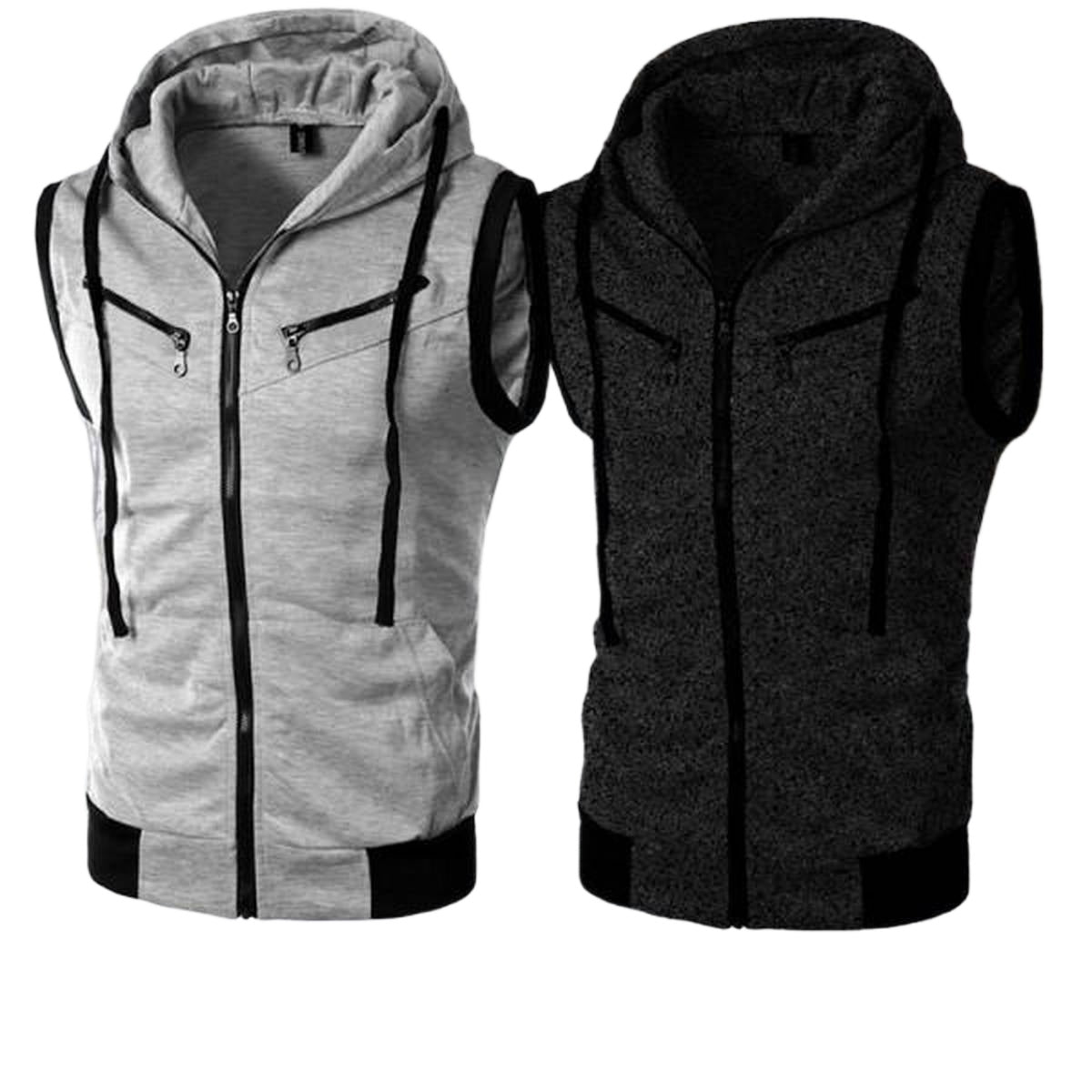 Pack of 2 Jaqueta Front Zipper Sleeveless Hoodies