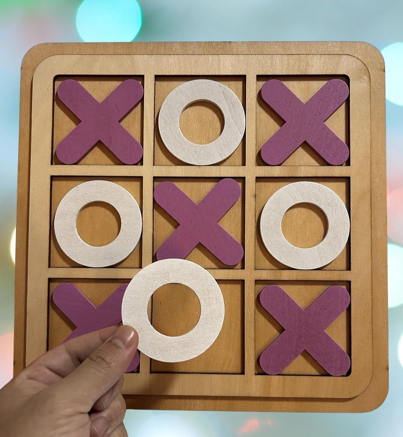 Wooden Tic-Tac-Toe Board Game – Classic XO Strategy Game for Kids, Toddlers, Preschoolers & Adults – Educational, Durable & Portable 30cm Wooden Board – Ideal Birthday Gift, Party Favour & Family Game (Random Color)