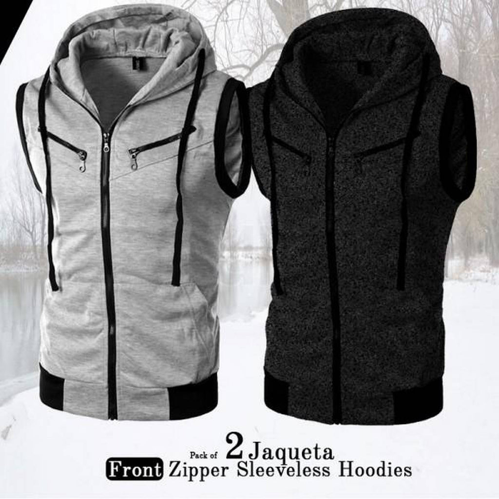Pack of 2 Jaqueta Front Zipper Sleeveless Hoodies