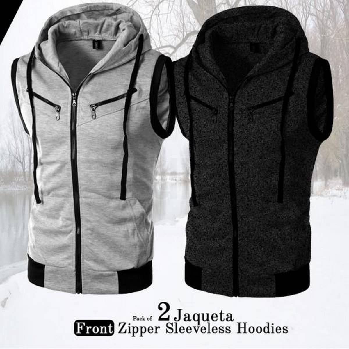 Pack of 2 Jaqueta Front Zipper Sleeveless Hoodies