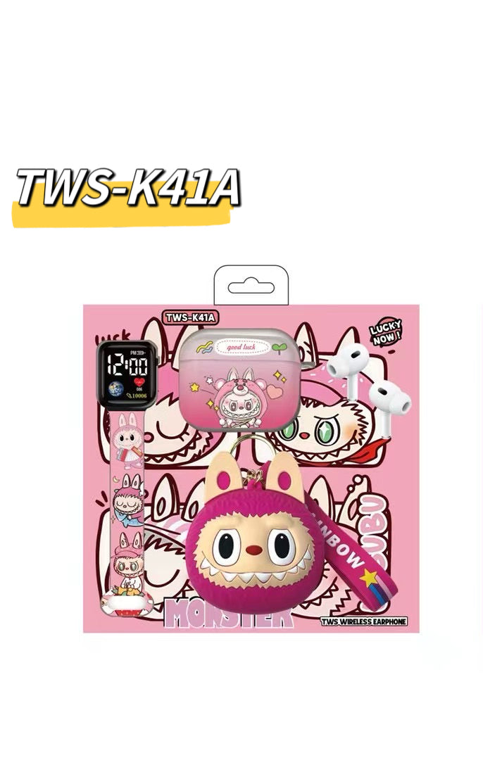 Labubu - Wireless Earbuds Gift Set-Digital Watch-Keychain-Themed Packaging