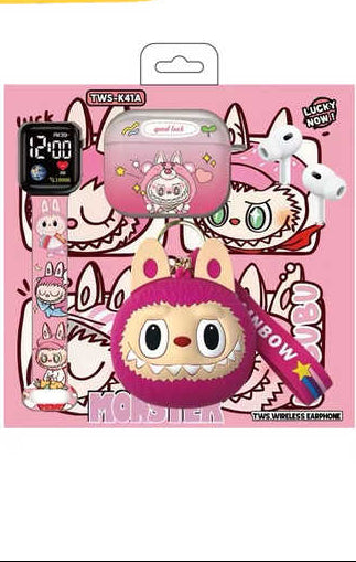 Labubu - Wireless Earbuds Gift Set-Digital Watch-Keychain-Themed Packaging